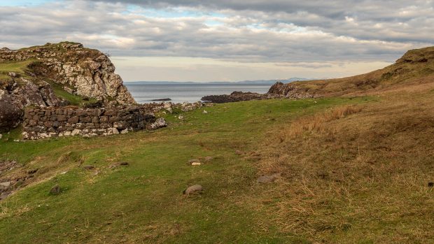 Salmon Bothy, the remains of the old salmon hut (left) 