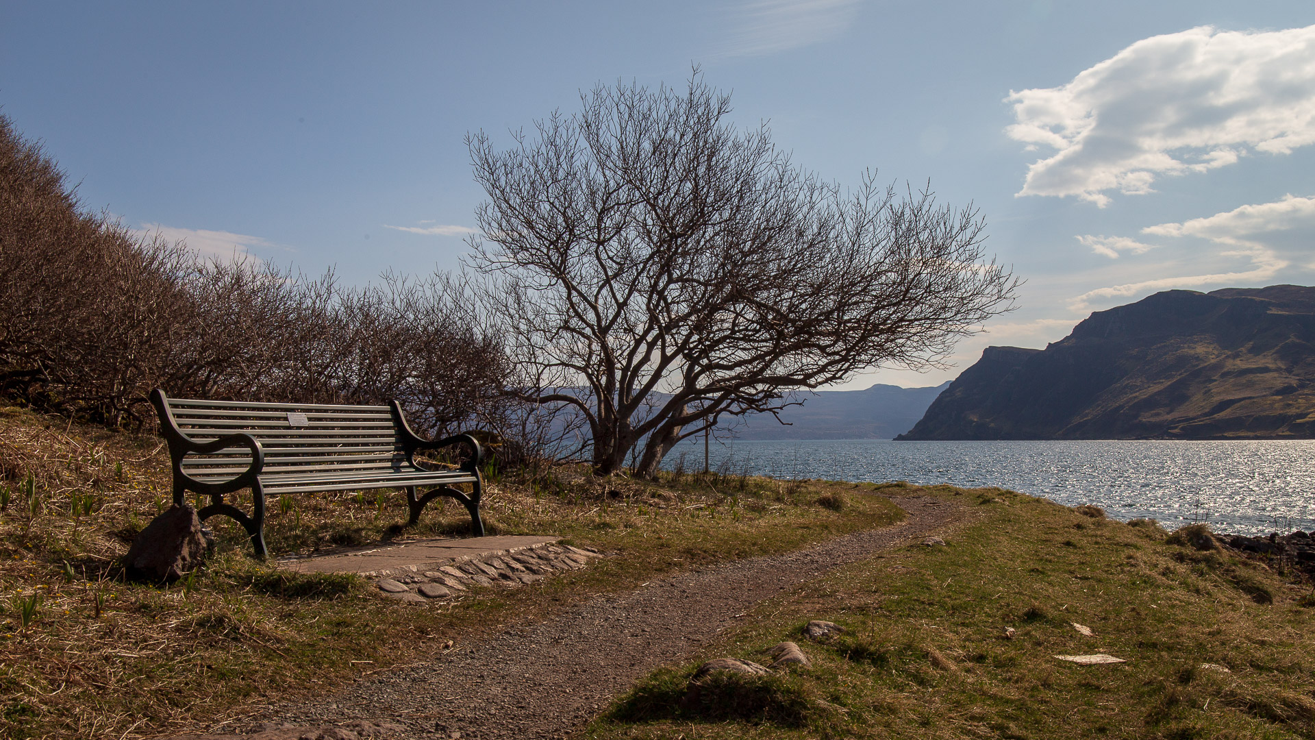 The bench overlooking the Sound of Raasay 