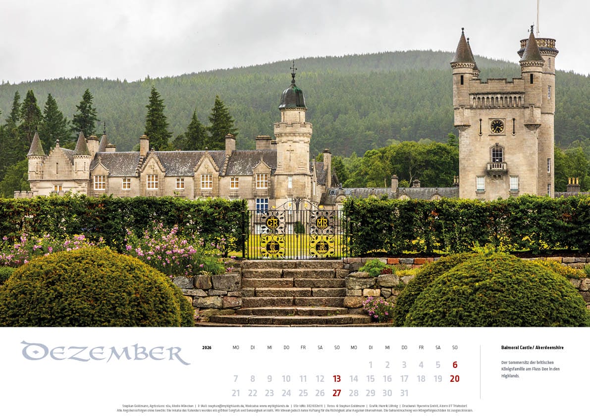 Balmoral Castle auf dem Kalenderblatt Dezember des MyHighlands.de Schottland Kalenders.